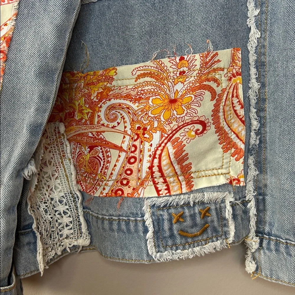 POL Oversized Patchwork Denim Jean‎ Jacket Size Medium Boho Vintage - Picture 6 of 9